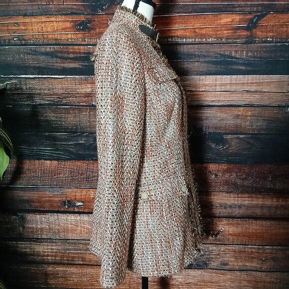 Etcetera Coat Jacket Size 8 Unique Woven Tweed Fringe Full Zip Pockets Lined - Picture 7 of 11